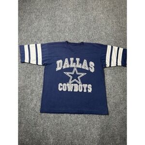 Mens Dallas Cowboys Navy Star NFL Striped Sleeve Football Jersey Tee, Size L